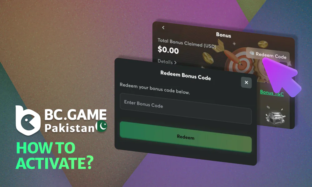 BC Game bonus code activation for registered players