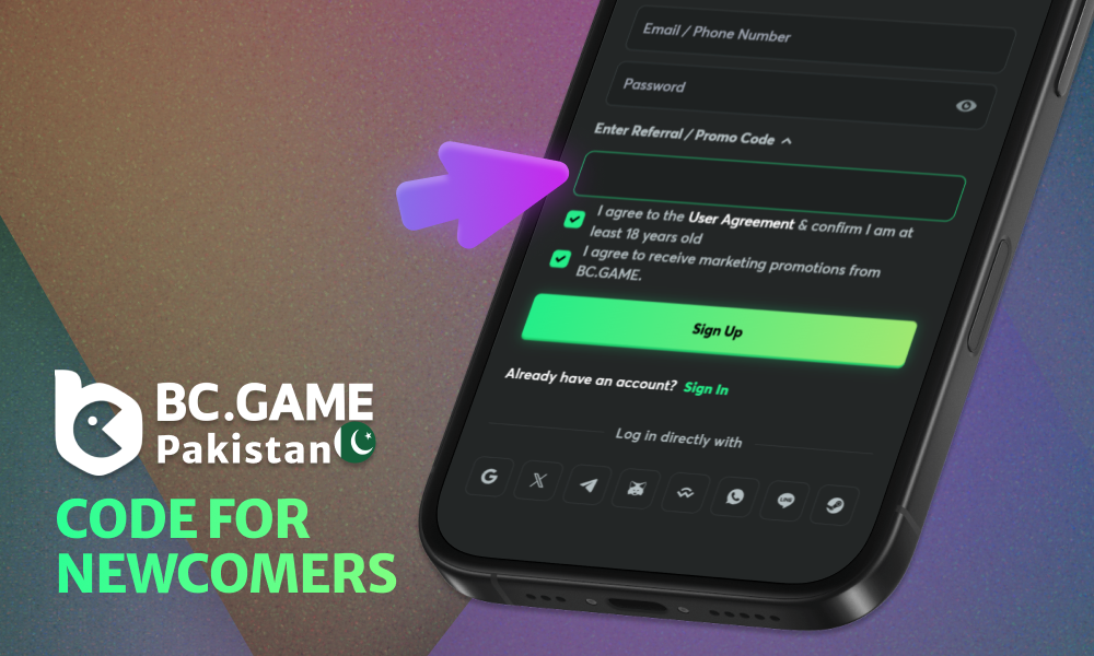 BC Game bonus code activation for unregistered players