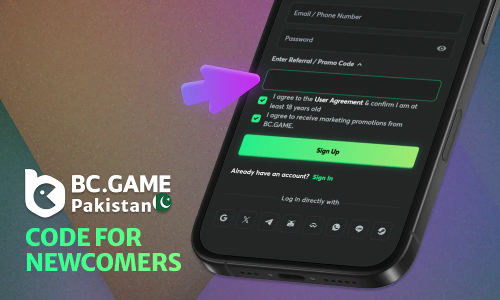 BC Game bonus code activation for unregistered players